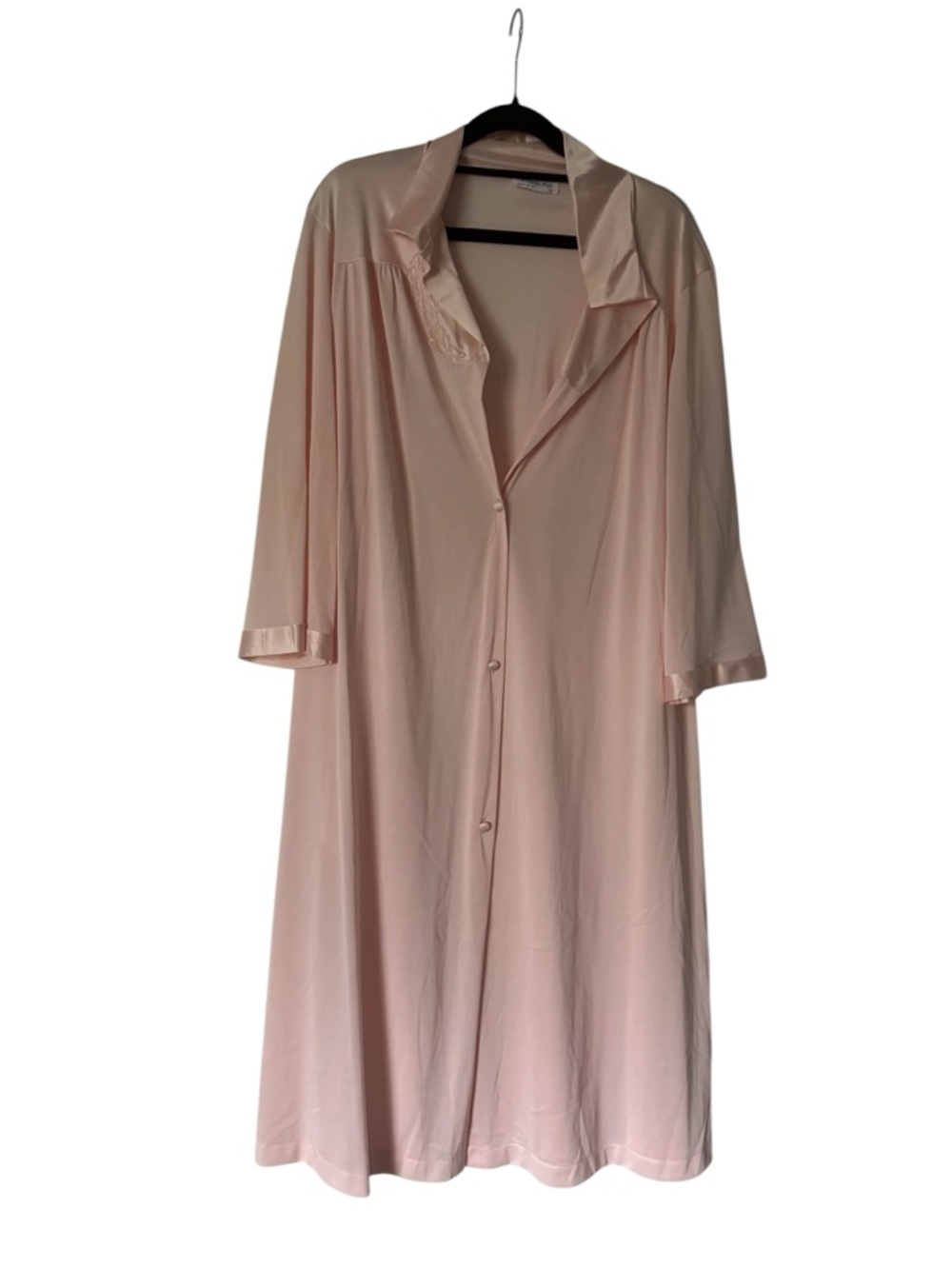 ✨Vintage Vanity Fair Peach Pink Button-Front Silk Sheer Long Lingerie Robe | L